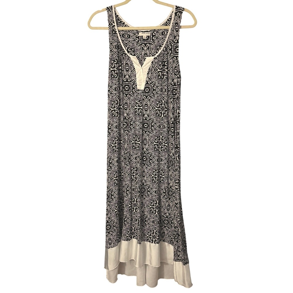 Anne Klein Womens Dress Black White Medallion Paisley High-Low Size M